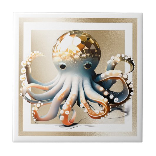 Goldglam-Oktopus dekorativer Strand Thema Fliese (Vorderseite)
