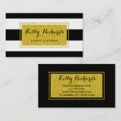 GoldGlamour-Schwarz-weiße Streifen-Geschäfts-Karte Visitenkarte (Vorne/Hinten)
