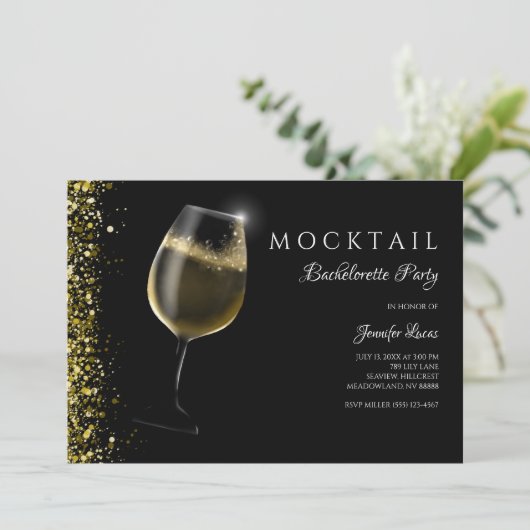 Goldglanz-Glitzer-Mocktail-Junggeselinnen-Abschied Einladung (Stehend Vorderseite)