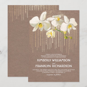 Goldglanz und Weiße Orchideen Vintage Blumenhochze Einladung