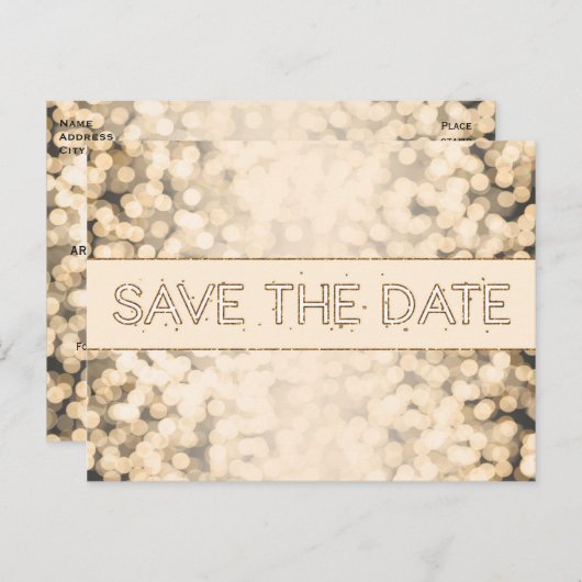 Goldglanzlichter SAVE THE DATE Glam Postkarte (Vorne/Hinten)