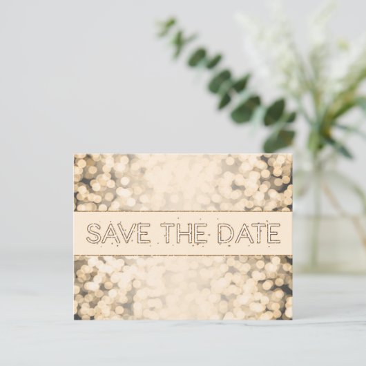 Goldglanzlichter SAVE THE DATE Glam Postkarte (Stehend Vorderseite)