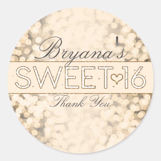 Goldglanzlichter Sweet 16 Party Stickers (Vorderseite)