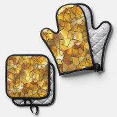 GOLDGLAS-MOSAIKAUSBLICK OFENHANDSCHUH & Topflappen-Set (Vorderseite/Rückseite)