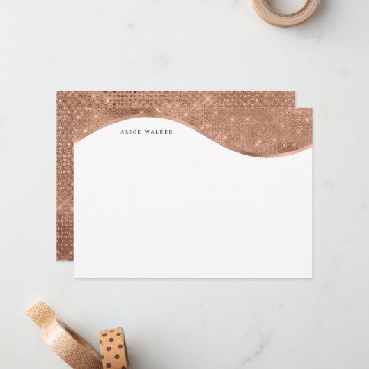 Goldglasfolienmonogramm aus luxuriöser Rose Mitteilungskarte (Vorderseite/Rückseite Beispiel)