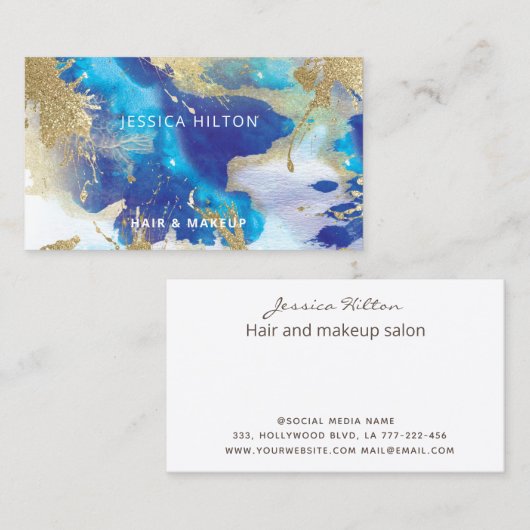 Goldglatter, abstrakter, eleganter Wasserfarbenwas Visitenkarte (Vorne/Hinten)