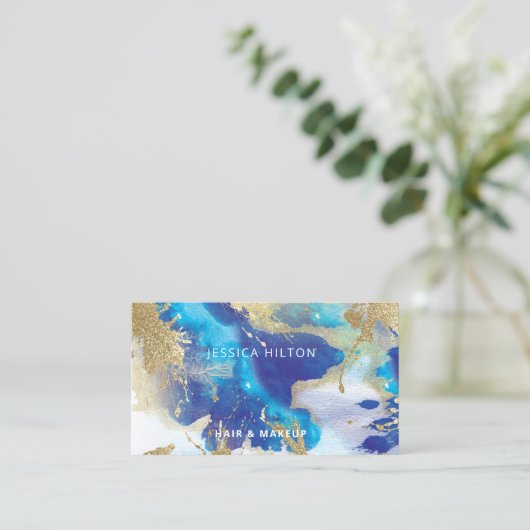 Goldglatter, abstrakter, eleganter Wasserfarbenwas Visitenkarte (Stehend Vorderseite)