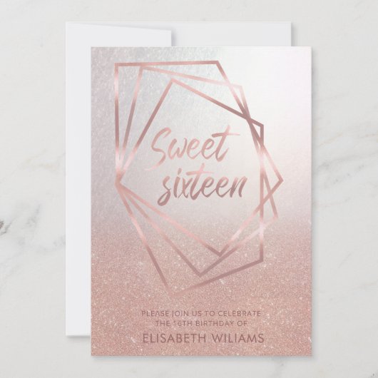 Goldglatter der geometrischen Rose Einladung (Vorderseite)