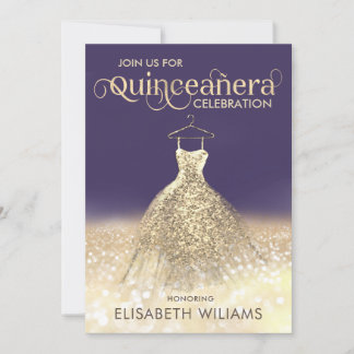 Goldglatter Funkelkleid ombre Quinceañera Invi Einladung