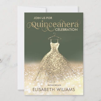 Goldglatter Funkelkleid ombre Quinceañera Invi Einladung
