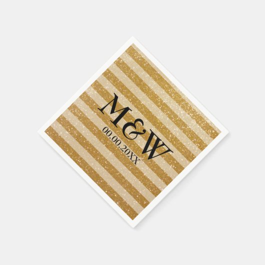 Goldglatter, gestreifter Monogramm-Hochzeitsnapkin Serviette (Ecke)