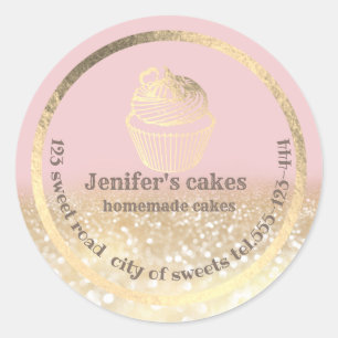 Goldglatter, hausgemachte Kuchen und Leckereien Runder Aufkleber
