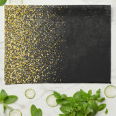 GoldGlitter auf schwarzem Marmor Geschirrtuch (Gefaltet)
