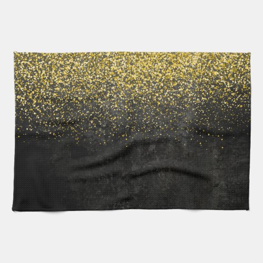 GoldGlitter auf schwarzem Marmor Geschirrtuch (Horizontal)