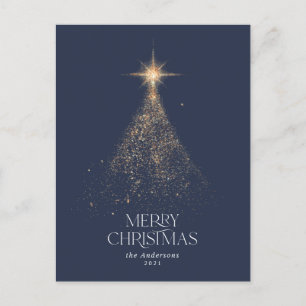 Goldglitter funkelt blau moderne Weihnachtsfeier Feiertagspostkarte