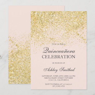 GoldGlitter-Glitzern erröten Chic Quinceañera Einladung