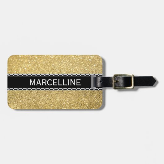 GoldGlitter mit Schwarzweiss-Formen Gepäckanhänger (Vorderseite horizontal)