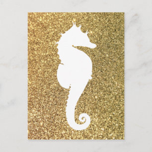 Goldglitter und weißes Seepferd Postkarte