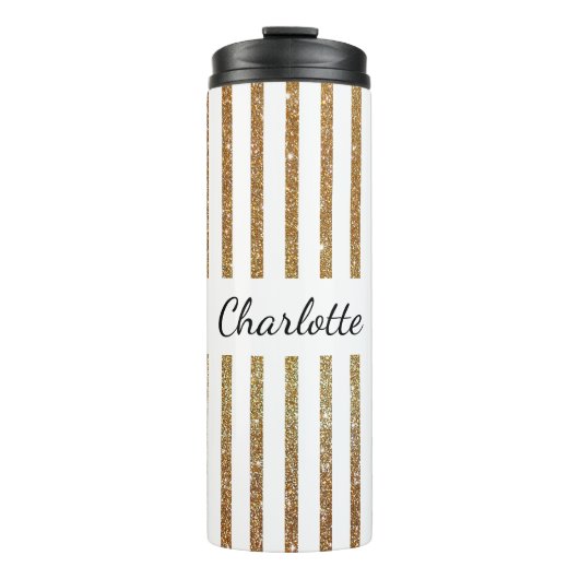 GoldGlittery gestreifte kundenspezifische Thermosbecher (Vorderseite)