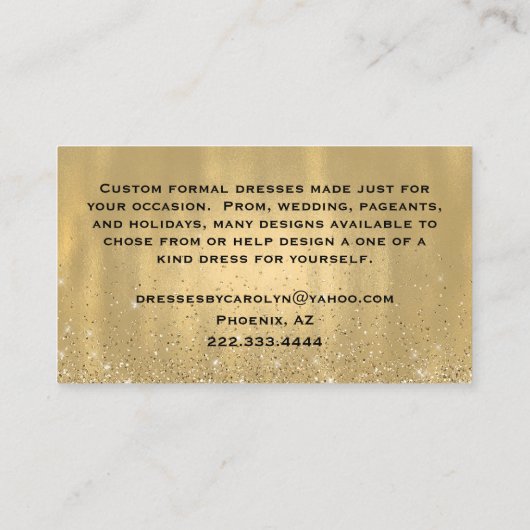 GoldGlittery Kleidernäherin-Visitenkarte Visitenkarte (Rückseite)