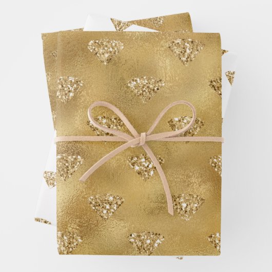 Goldglitz-Glitzer-Diamanten Geschenkpapier Set (Beispiel)