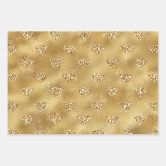 Goldglitz-Glitzer-Diamanten Geschenkpapier Set (Vorderseite)