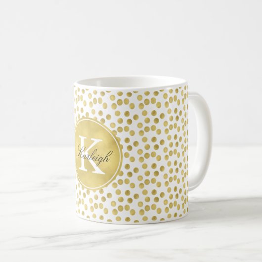 GoldGlitzConfetti punktiert Monogramm Kaffeetasse (VorderseiteRechts)