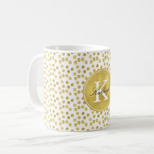 GoldGlitzConfetti punktiert Monogramm Kaffeetasse (Vorderseite Links)