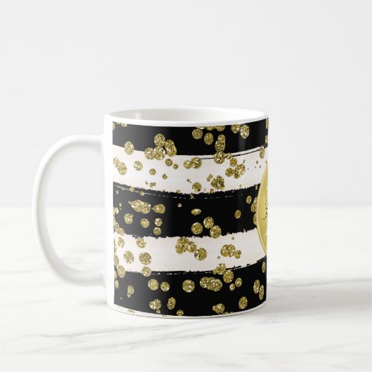 GoldGlitzConfetti punktiert schwarzes Kaffeetasse (Links)