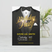 GoldGlitzer-Anzugs-Geburtstags-Party Einladung (Stehend Vorderseite)