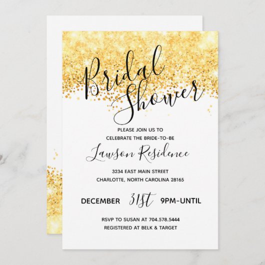 GoldGlitzer-Brautparty Einladung (Vorne/Hinten)