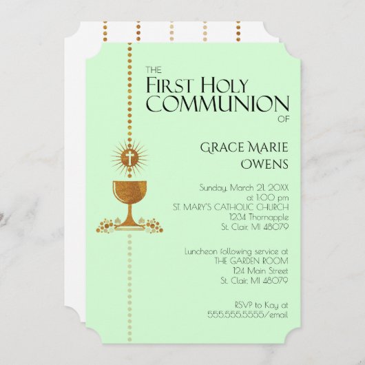 GoldGlitzer Chalis erste Kommunions-Einladung Einladung (Vorne/Hinten)