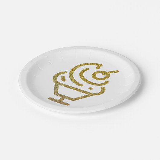 GoldGlitzer-Eiscreme-Eiscremebecher-Papierplatte Pappteller (Schrägansicht)