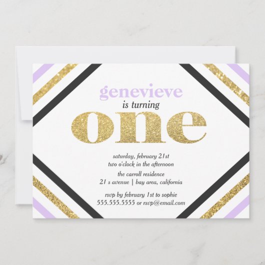 GoldGlitzer-erste Geburtstags-Einladung Einladung (Vorderseite)