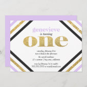 GoldGlitzer-erste Geburtstags-Einladung Einladung (Vorne/Hinten)