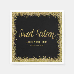 GoldGlitzer-Geburtstag des Bonbon-16 schwarzer Serviette