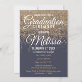 GoldGlitzer-Glitzern-Marine-Blau-Abschluss Einladung (Vorderseite)