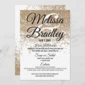 GoldGlitzer-Glitzern-weißes Hochzeits-Menü Menükarte (Vorne/Hinten)