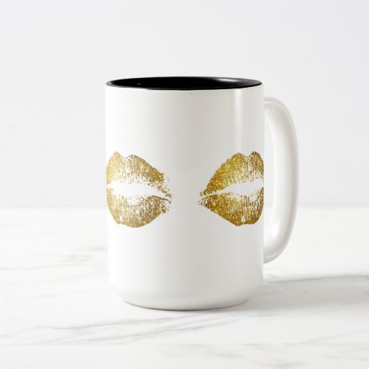 GoldGlitzer-Lippen #2 Zweifarbige Tasse (VorderseiteRechts)