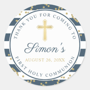 GoldGlitzer-Marine-Blau-zuerst heilige Kommunion Runder Aufkleber