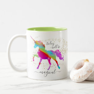 GoldGlitzer-RegenbogenUnicorn heute ist- magisch Zweifarbige Tasse