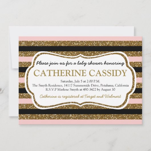 GoldGlitzer, Rosen-Quarz-Baby-Duschen-Einladung Einladung (Vorderseite)