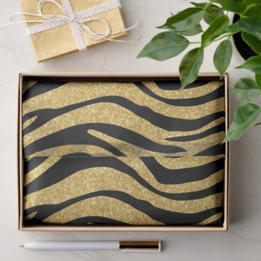 GoldGlitzer-Schwarzeszebra-Streifen-Tierdruck Seidenpapier (Geschenk)