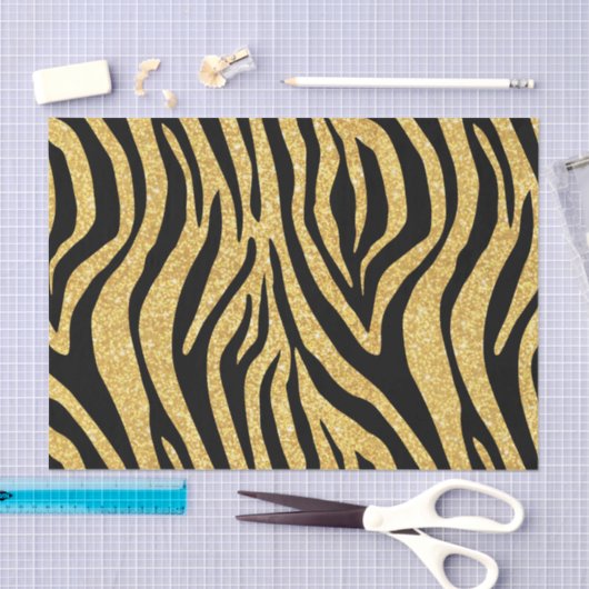 GoldGlitzer-Schwarzeszebra-Streifen-Tierdruck Seidenpapier (Handwerk)