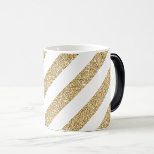 GoldGlitzer-Streifen-bezaubernde weißer Verwandlungstasse (VorderseiteRechts)