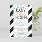 GoldGlitzer-Türkis besprüht Baby-Dusche Einladung (Stehend Vorderseite)