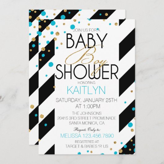 GoldGlitzer-Türkis besprüht Baby-Dusche Einladung (Vorne/Hinten)