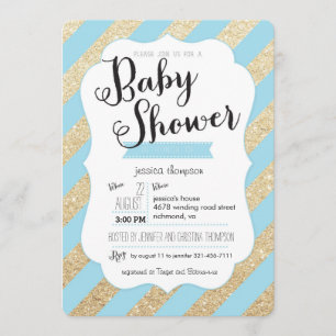 GoldGlitzer u. blaue Streifen-Baby-Jungen-Dusche Einladung