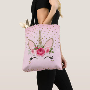 GoldGlitzer u. rosa BlumenUnicorn Trendy Tasche