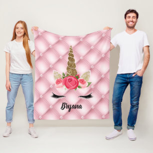 GoldGlitzer u. rosa Rosenunicorn-Mädchen Trendy Fleecedecke